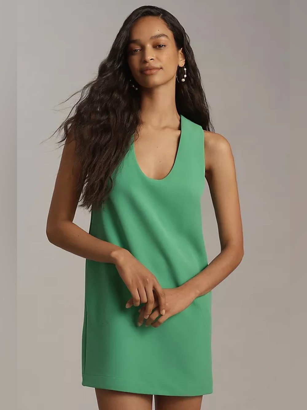 Maeve Green Scoop-Neck Shift Mini Dress